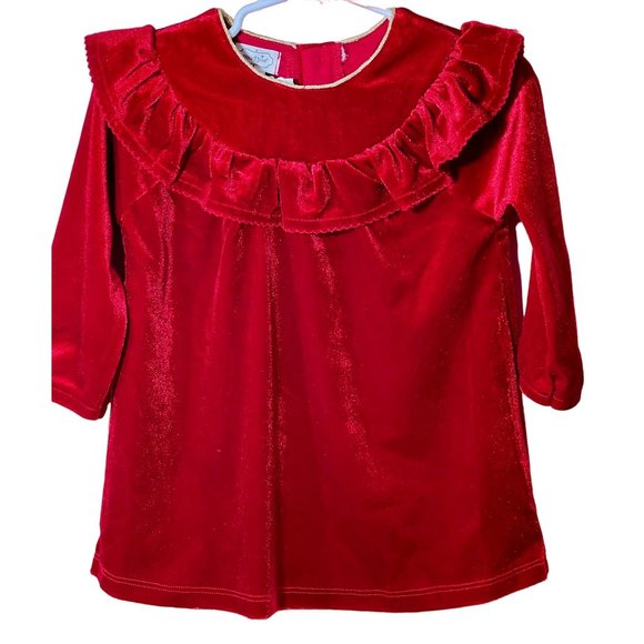 Mud Pie RED VELVET DRESS Valentine's heart Party ruffle gold 12-18m NWT - Picture 5 of 5